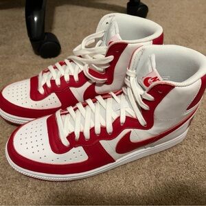 Nike Red and White High-Top Sneakers